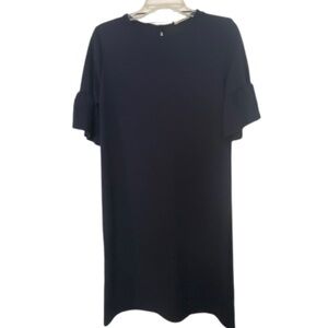 Les Amis Shift Dress Navy Short Ruffle Sleeves Minimalist Size L Fits like a M